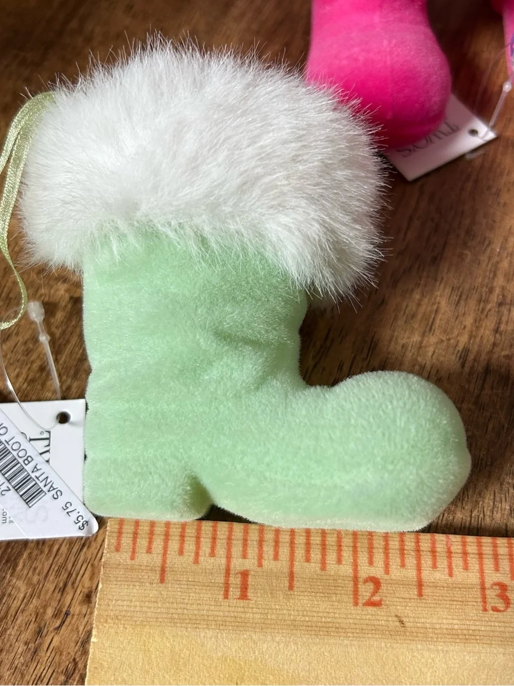 Two’s Company Fuzzy Santa Boot Ornaments Lot Of 6 NWT Multicolor Christmas